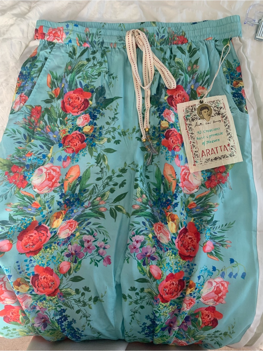 NWT Aratta Silent Journey ROMA Floral Wide-Leg Pants - Aqua Floral - Picture 16 of 16